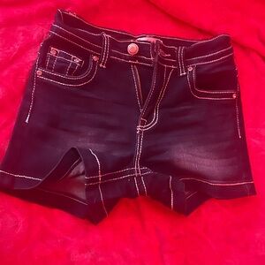 Embroidered Black Shorts with Pink Accents